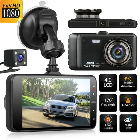 Dash Cam,HD 1080P Car Camera 4” LCD Screen, Dual Cam Front and Rear One –Dash Video Recorder Dashboard Camera with 170°Wide Angle Night Vision G-Sensor Parking Monitor Loop Recording Motion