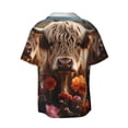 thumbnail image 6 of Lsque Realistic Flower Cow print Men's Cuban Collar Short Sleeve Shirt Summer Beachwear Casual Button Down Fashionable Vacation Leisure Shirt-Medium, 6 of 7