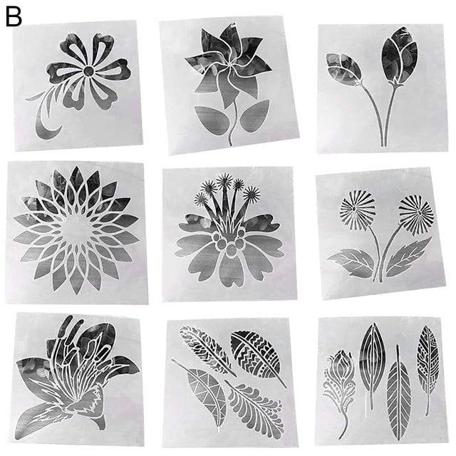 Lubelski 1 Set Painting Stencil Flower Pattern Multifunctional PET Paper Craft Painting Template for Wall Art