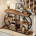 thumbnail image 2 of Finmind 41.3" Industrial Console Table, 3-Tier Entryway Table with Arched Metal Frame & Storage Shelves for Living Room or Hallway, Mix Brown, 2 of 8