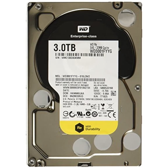 Western Digital 3TB 3.5" Hard Drive RE WD3001FYYG 7200RPM 32MB Cache SAS 6Gb/s