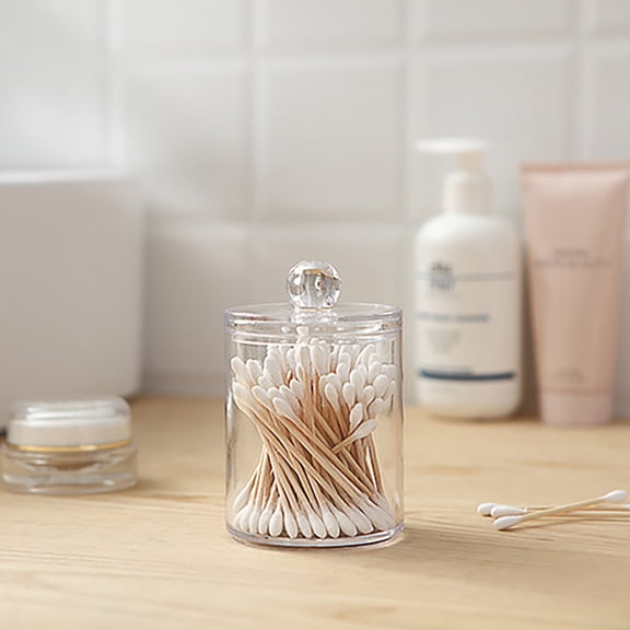 Clear Plastic Storage Jars with Lids - Small Multipurpose Organizer Containers for Bathroom Countertop, Cosmetic Cotton Swabs Balls, Kitchen Office Desk, Dustproof Transparent Round/Square Canisters