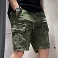 thumbnail image 4 of Pantalones cortos cargo para hombre con cordón ajustable, color caqui liso, elásticos, con bolsillo frontal, bermudas anchas de nailon de lujo para hombres grandes y altos, 4 of 5