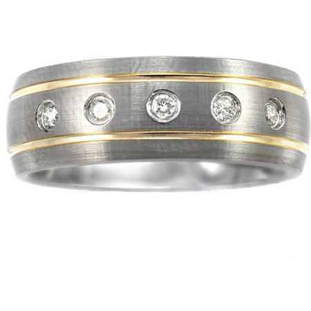Men's .15 Carat T.W. Diamond Ring in Yellow and Gray Tungsten, 8mm
