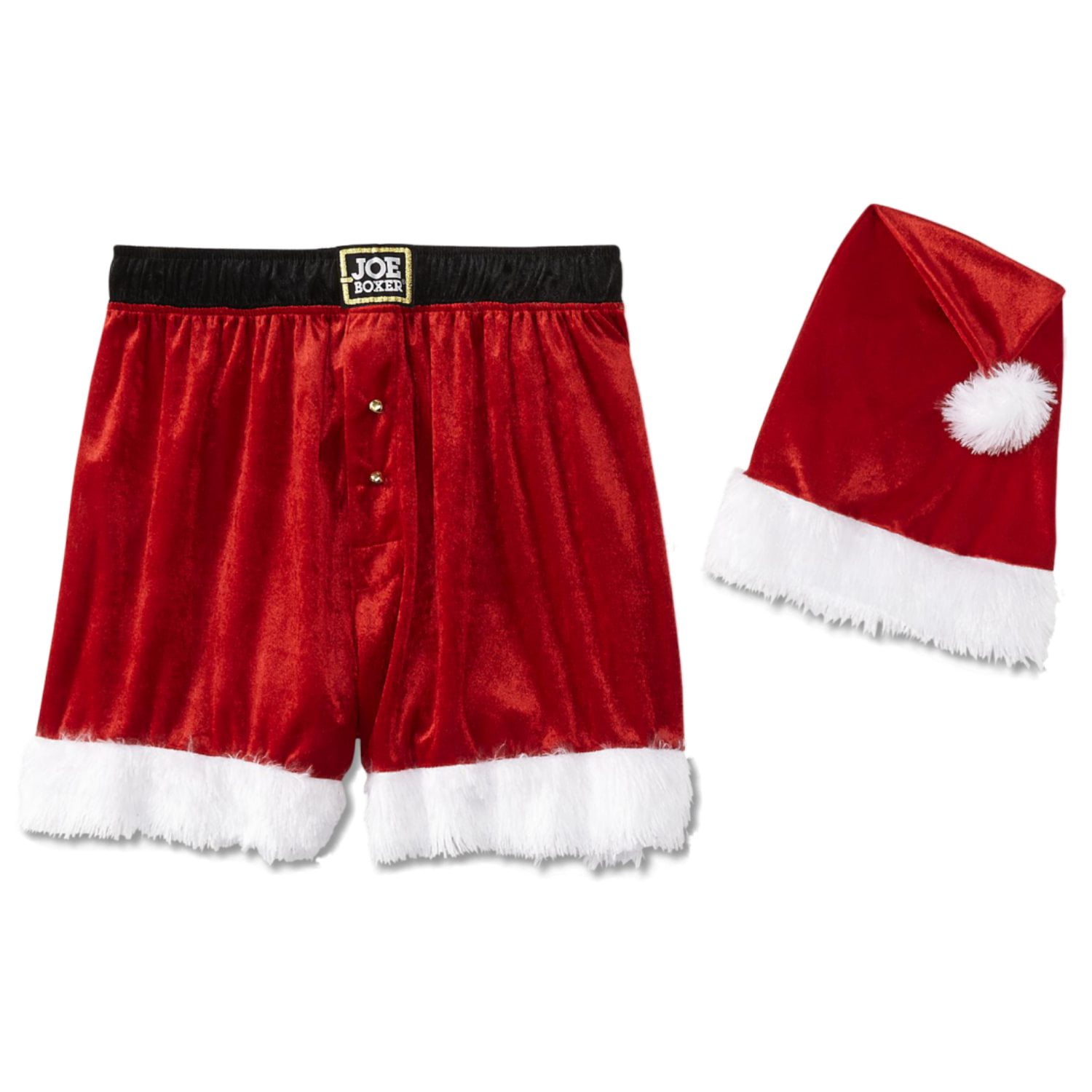 Details about  / Joe Boxer Santa Claus Christmas Pajama Boxer Shorts XL Hat Set Velour Red White