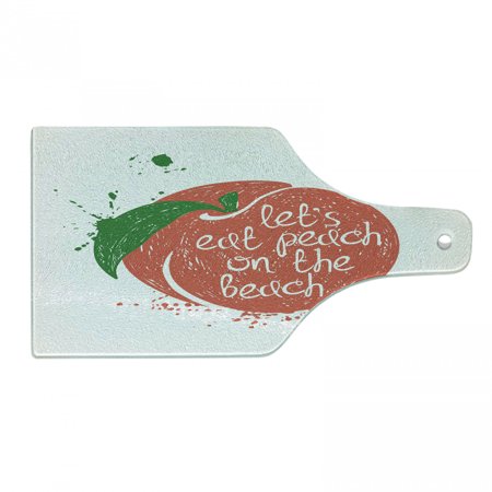 

Peach Cutting Board Soft Fruit Design with Stem and Leaf Lets Eat Peach on the Beach Quirky Words Tempered Glass Cutting and Serving Board Wine Bottle Shape Green Coral White by Ambesonne