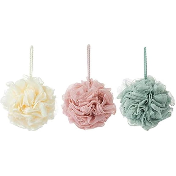Fu997 Bath Sponges, Shower Loofah for Body Exfoliation(3 pcs, Green&Linen&Pink)