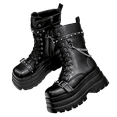 thumbnail image 2 of KIJBLAE Women's Punk Boots Goth Boots Buckle Belt Boots Gothic Black Shoes Autumn Winter Motorcycle Boots Wedges Black 38, 2 of 11