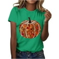 thumbnail image 2 of qolati Halloween Sequin Pumpkin Women Tops Retro Fall Print Crew Neck T-Shirt Thanksgiving Day Going Out Sweatshirts for Women, 2 of 5
