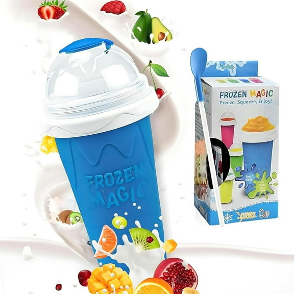 Slushy Maker Cup, Homemade Milk Shake Maker Cooling Cup Squee DIY It for and Family,  Double Layers Silica Cup with Lid & Straw