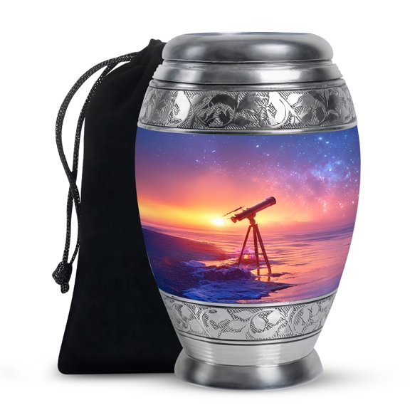 MUKTIVE Telescope Burial Urns for Human Ashes Men & Women 10 inch, Large Pink Urn for Ashes Adult Male, Female Cremation Ash Holder for Funeral, Unque Urns, Funeral Urn