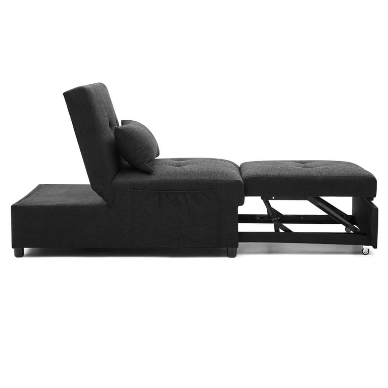 Black Polyester Ottoman Chaise Lounge for Small Space with Pillow