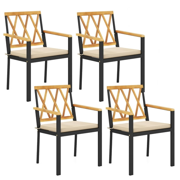 Gymax Patio Dining Chairs Set of 4 Metal Outdoor Chairs w/ Removable Padded Cushions