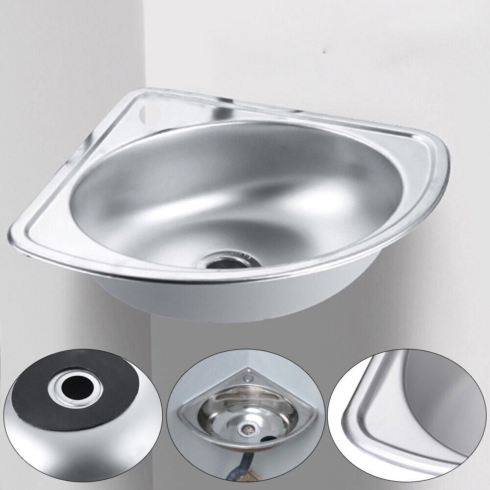 Corner Narrow Single Bowl Stainless Steel Sink - Triangular Hand Basin for RV, Kitchen & Bathroom