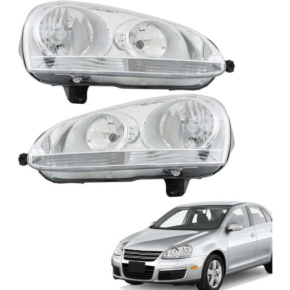 LABLT 1 Pair Headlights for 2006 2007 2008 2009 GTI/Rabbit Headlamp Halogen Chrome Driver & Passenger Side 1K6941005S | 1K6941006 |