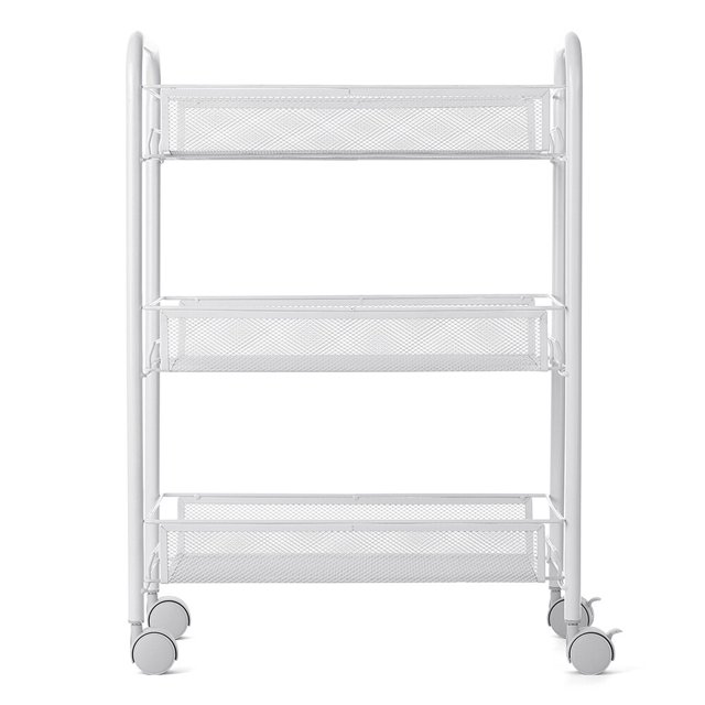 Yeacher Multifunctional 3-Tier Mesh Wire Rolling Cart Kitchen Bedroom Bathroom Living Storage Rack Organizer--White
