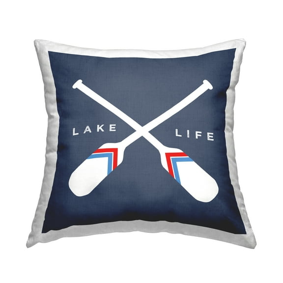 Stupell Industries Lake Life Phrase Crossed Oars Nautical Coastal Blue,18 x 7 x 18 Decorative Pillows
