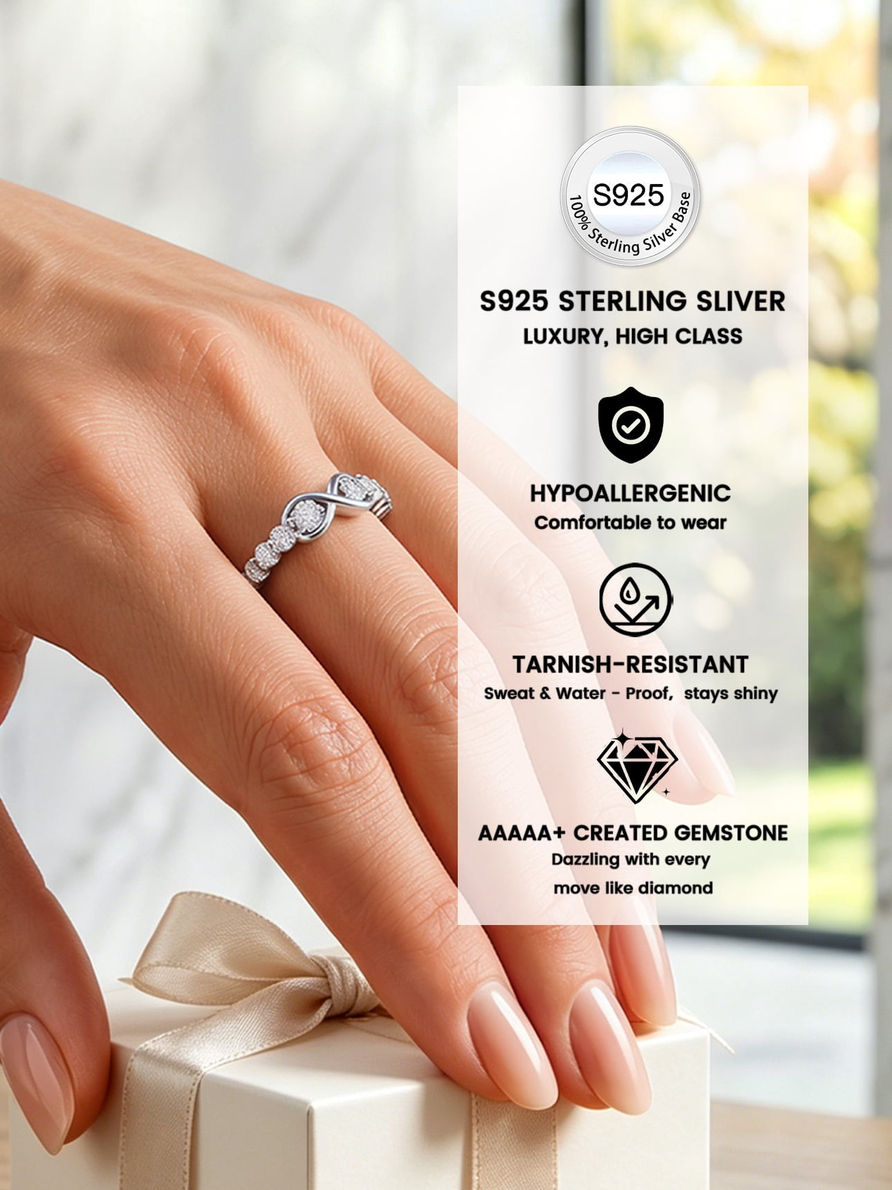 Bestyle Created Diamond Engagement Rings for Women Pure 925 Sterling Silver Infinity Promise Wedding Band Birthday Anniversary Graduation Gifts Size 4-12