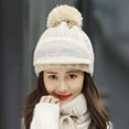 thumbnail image 6 of Women Winter Hat Set of 4 , Winter Beanie with Buttons Scarf Facial Cover and Touch Screen Gloves Fleece Lining Kint Hat, 6 of 6