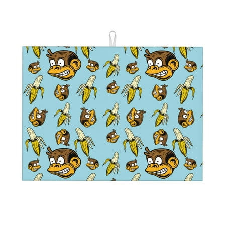 

Dish Drying Mats for Kitchen Counter - Funny Banana Monkey 18x24in Dish Drying Pad Coffee Mat with Hanging Loop Super Absorbent Kitchen Counter Mat Coffee Bar Accessories
