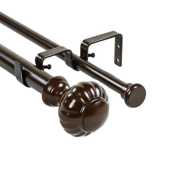 Urbanest Door Knob Flat Button 1" 5/8" Double Drapery Curtain Window Rod Set - 28" to 48", Bronze