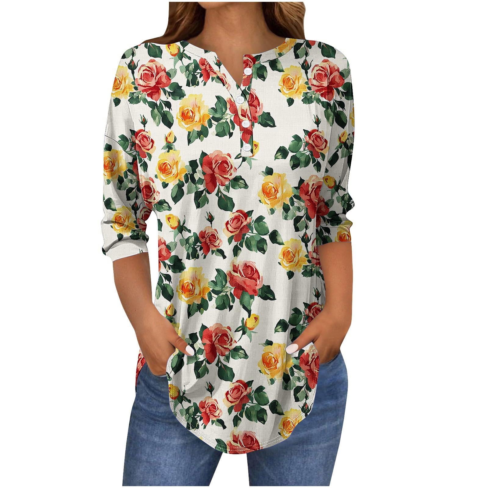 Spring T Shirts for Women Shirts Casual Trendy Womens 3/4 Sleeve Tops and Blouses Plus Size Blouses Spring Trendy My Items
