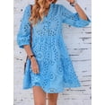 thumbnail image 2 of utcoco Women's 2026 Eyelet Lace Midi Dress V Neck Puff 3/4 Sleeve Button Tiered Sexy A Line Sun Dress, 2 of 6