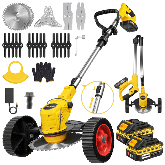 21V Cordless Lawn Mower with 2 Batteries and Charger, Electric Weed Trimmer with Wheels, Multi-Blade Cutting System Grass Cutter for Yard, Garden, Lawn and Outdoor Maintenance