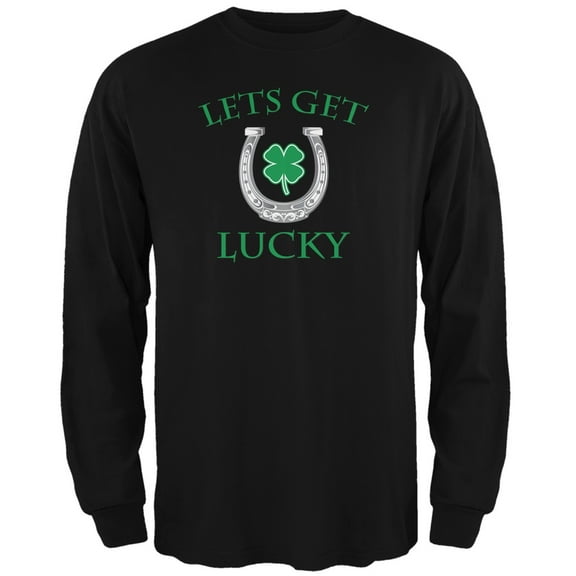 St. Patricks Day - Lets Get Lucky Black Adult Long Sleeve T-Shirt - Medium