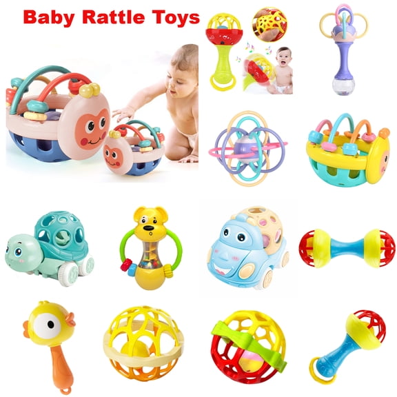 OANLKGI Baby Montessori Sensory Toys for 0-12 Months, Silicone Baby Teether Teething Rattle Toys, BPA-Free Infant Rattle Toys Shower Gifts