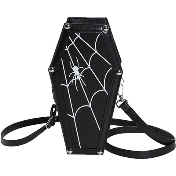 Jiibva Gothic Pu Leather Bag Coffin Shape Crossbody Bag Halloween Cell Phone Purses Punk Shoulder Bag Handbags for Female
