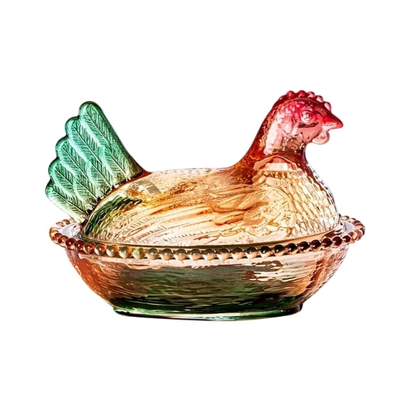 Hen On Nest Glass Dish Glass Chicken Candy Jar with Lid, Rustic Farmhouse Candy Bowl & Snack Tray, Decorative Kitchen Fruit Platter, Gift Idea for Home Decor