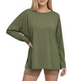 thumbnail image 3 of Women's Oversized Long Sleeve Workout Tshirts with Side Slit Fall Fashion Gym Casual Basic Tops Style Loose Tees for Daily Fitness | CSEONE,Army Green L, 3 of 9