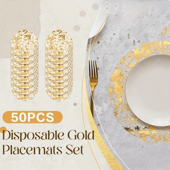 RaoLizhen Table Place Mats Art Deco Round Gold Foil Metallic Mesh 50 Pcs 13 Inch