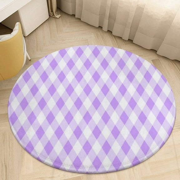 Purple Lavender Print Round Area Rugs for Bedroom Living Room, 4FT Soft Indoor Circle Carpets, Carpet Home Decor Floor Mat