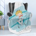 thumbnail image 4 of Adventure Soft Flannel Fleece Throw Blanket, Girl Flying a Plane on Sky Cartoon Child Dream Imagination, Cozy Plush for Indoor and Outdoor Use, 70" x 90", Dark Coral Baby Blue, by Ambesonne, 4 of 5