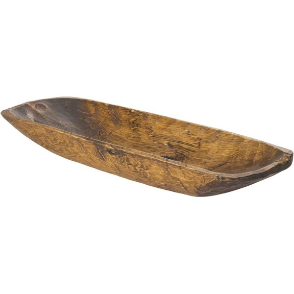 Solid Wood Hand-Carved Regular Decorative Bowl for Home Decor, Wooden Bowls Decorative, Coffee Table D?cor Wood Centerpieces for Tables, Pecan White/Wood