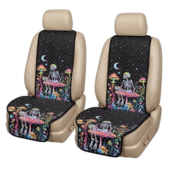 Xixirimido Skeleton Mushroom Starry Night Front Car Seat Protector 2 Piece, Non Slip Quilted Car Seat Covers for Front Seats, Universal Fit, Airbag Compatible, Car Front Seat Cushion, Car Accessories