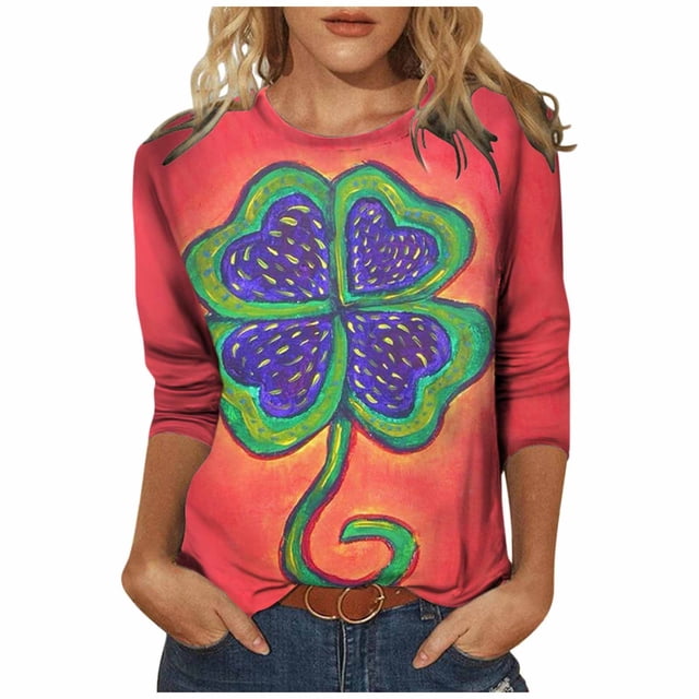 Camisas y blusas del día de San Patricio para mujer, camiseta de verano para mujer, cuello redondo, estampado de flores, camisetas sueltas, camisetas de manga corta para niña Pompotops FGAJ1680