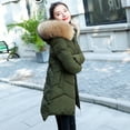 thumbnail image 2 of Women's Outerwear Hooded Long Cotton-padded Zipper Jacket with Pocket Coats, Faux Fur Trim for Warmth and Style, in Green, Size XXL, 2 of 4