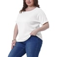 thumbnail image 4 of Agnes Orinda Women's Plus Size Textured Tops Rolled Short Sleeve Crew Neck T-Shirts Casual Basic Blouses 5X White, 4 of 6