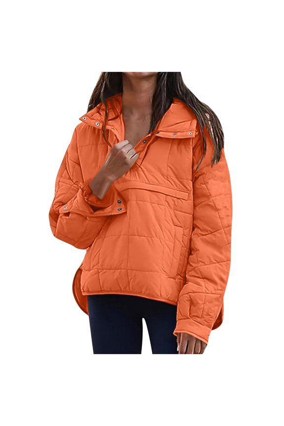 Womens Quilted Pullover Puffer Down Jacket Winter Warm Packable Lightweight Stand Collar Long Sleeve Coat with Pocket