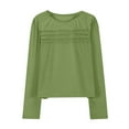 thumbnail image 4 of XASZHN Chemises à Manches Longues Plissées pour Filles, T-Shirts Décontractés et Mignons à Col Rond, Vert_001 9-10 Ans, 4 of 8