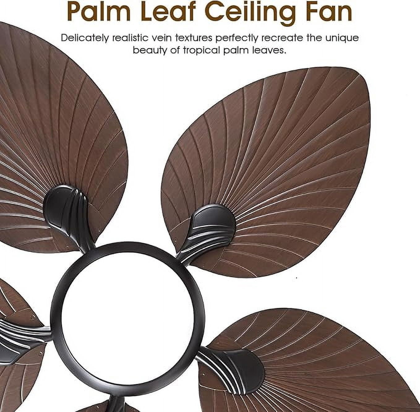 YIOSI 44" Tropical Palm Leaf Ceiling Fan with LED Lights, Remote/APP Control, Quiet Reversible Motor, Dimmable Lighting, Indoor/Outdoor Ceiling Fans for Patios, Porches, Bedrooms - Brown