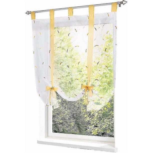 Roman Blind With Embroidery Ribbon Voile Transparent Loops Ain (wxh 60 X 140 Cm, Yellow)