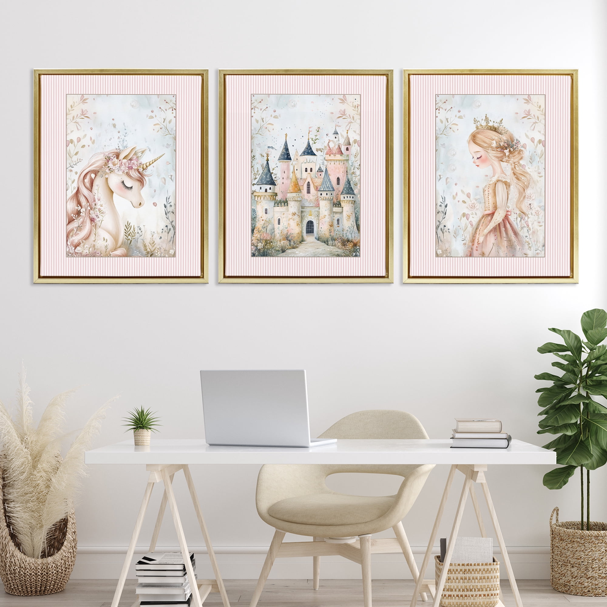 Stupell Industries Fantasy Enchanted Dreams 3 Piece Gold Framed Floater Canvas Set, design by Christine Simpson Art