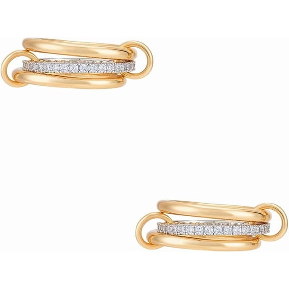 2Pcs Gold Stackable Rings for DIY Women 3 Rings Set Stainless Steel Cubic Zirconia Finger Rings Multi-Link Connected Rings Metal Dainty Fashion Ring for DIY Lovers Jewelry Gifts
