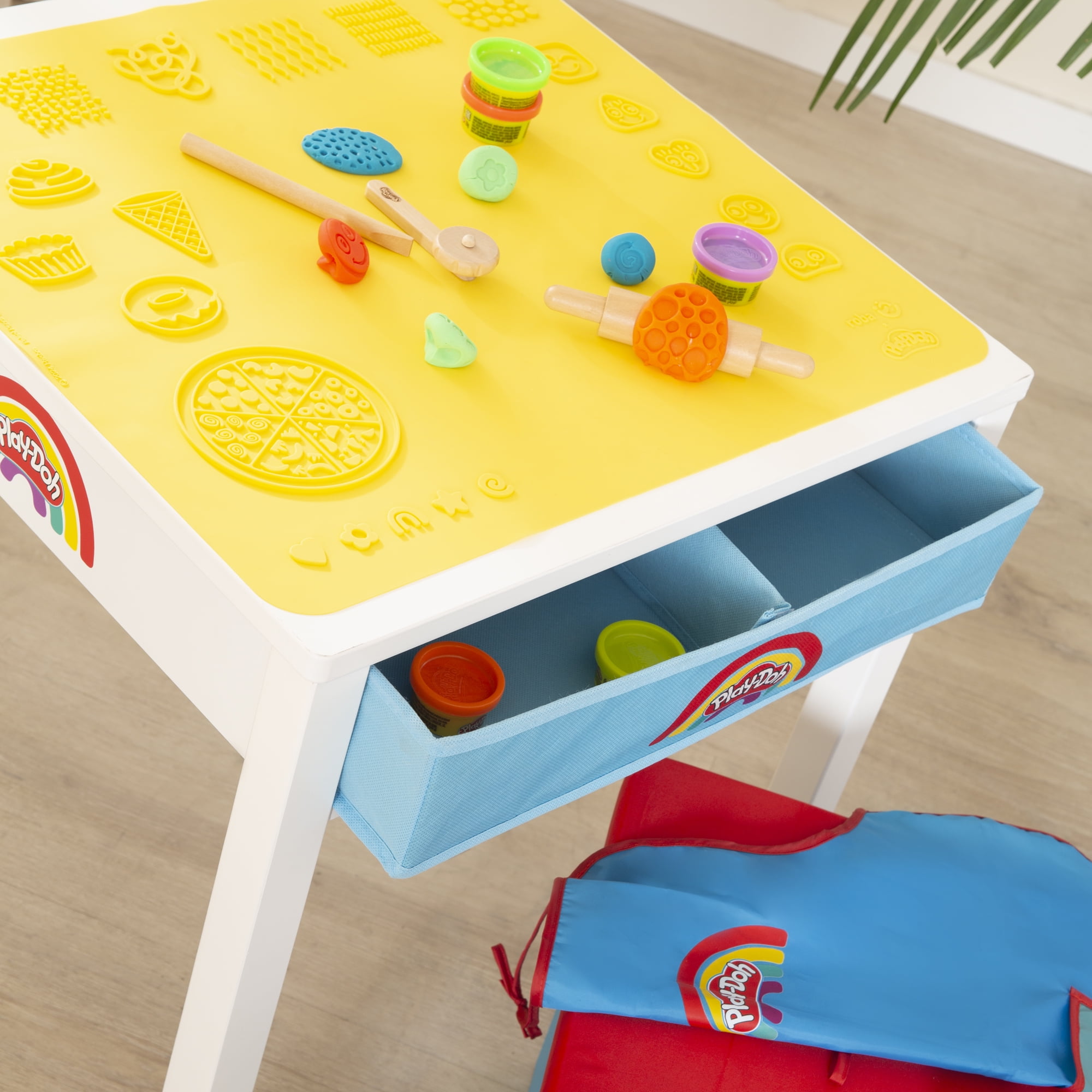 Play-Doh: Creative Craft Table - All-In-1 Art Station, Wooden Desk & Ottoman, Storage Boxes, (6) 1oz Play-Doh, Apron & Tools, 3D Silicone Mat, Kids 3+