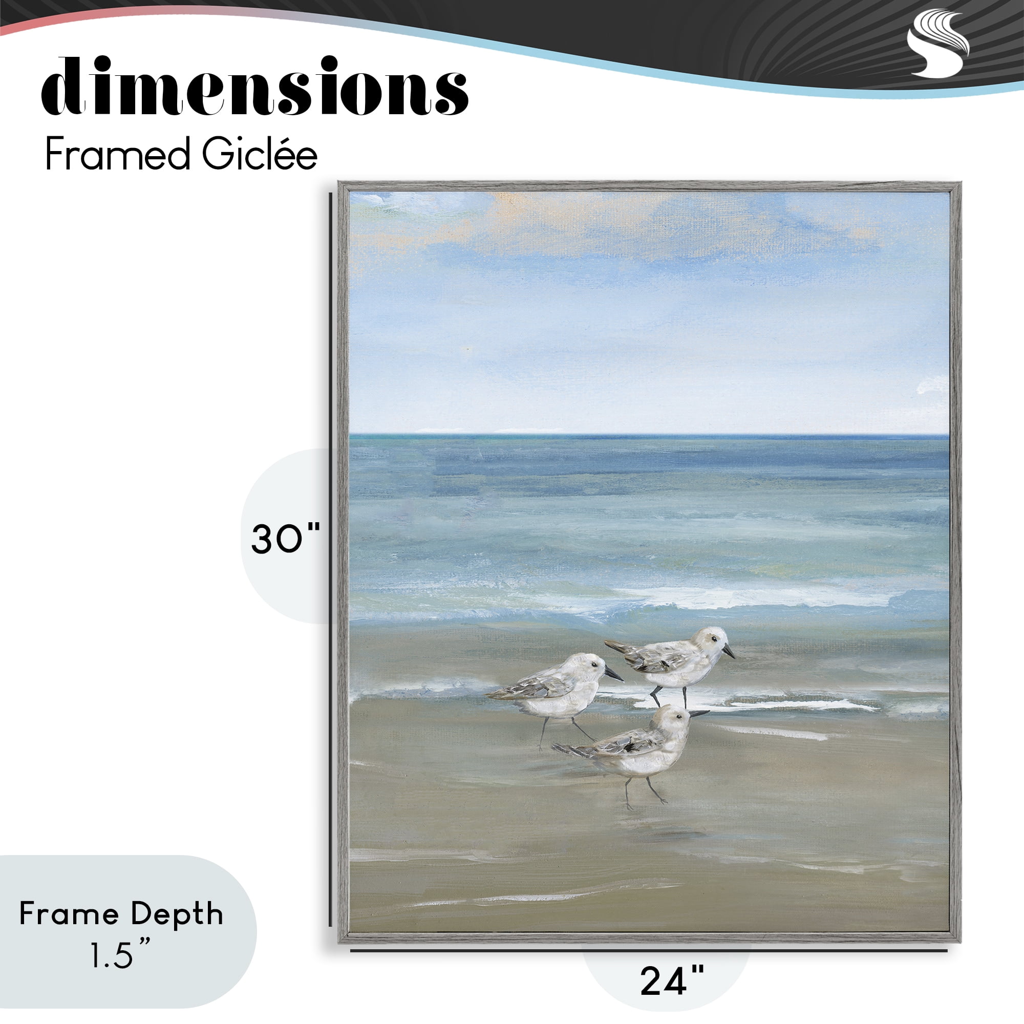 Stupell Industries Three Shorebirds & Gentle Waves Gray Framed Giclee Art, design by Nan