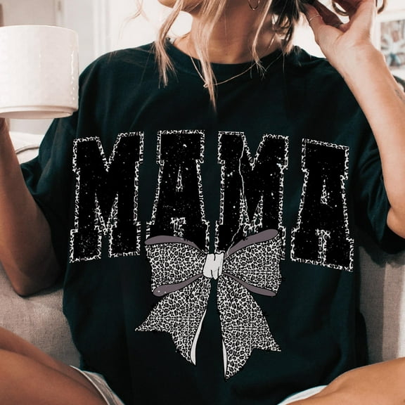 Coquette Leopard Mama Bow T-Shirt, Cheetah Print Mom Shirt, Mother’s Day Gift Tee, Trendy Mama Outfit
